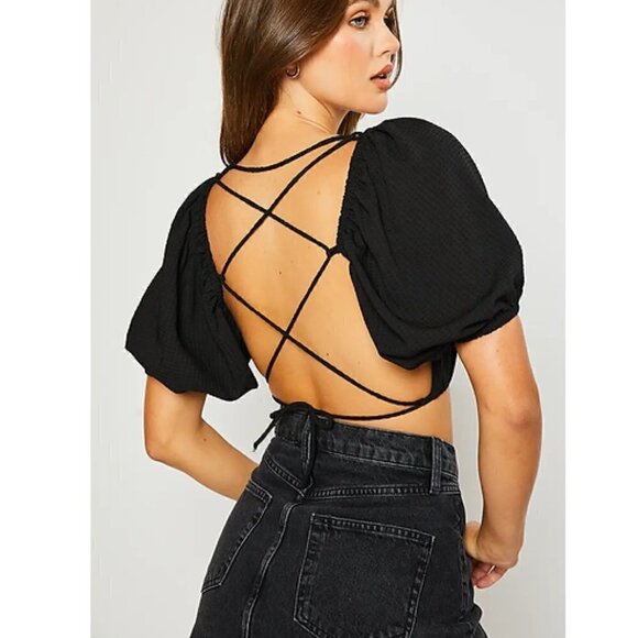 PRETTY garbage women’s black criss cross open back crop top - Picture 6 of 6